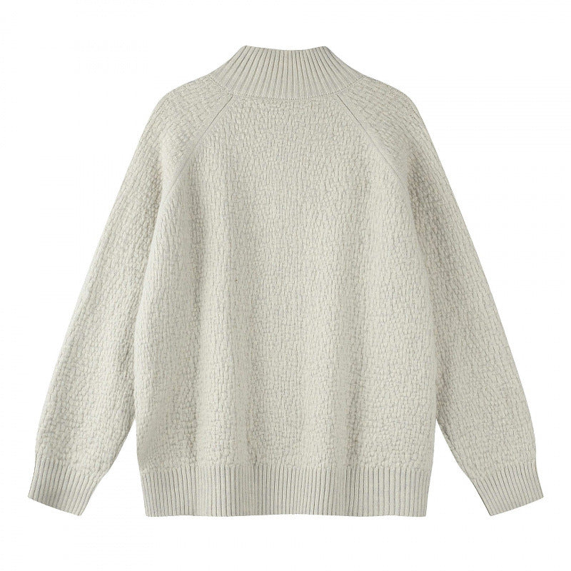 Unisex Strukturierter Halbzip-Strickpullover mit Henley-Knopfleiste und Raglanärmeln Drune