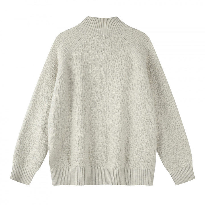 Unisex Strukturierter Halbzip-Strickpullover mit Henley-Knopfleiste und Raglanärmeln Drune