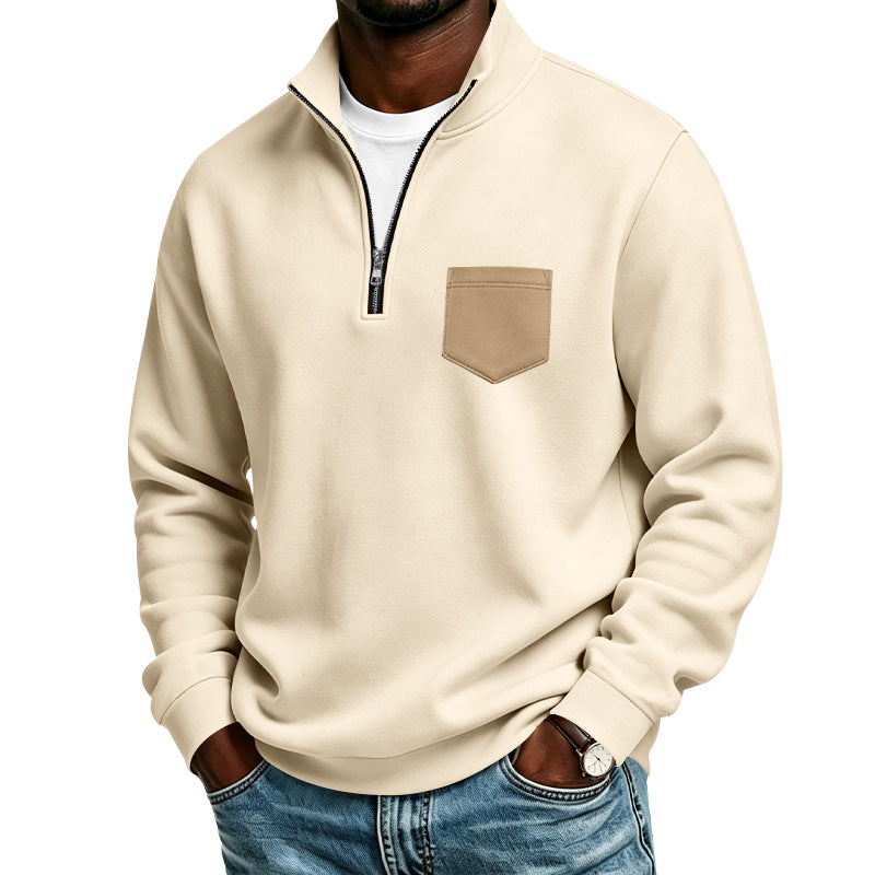 Herren Troyer-Sweatshirt mit halbem Reißverschluss und kontrastierter Brusttasche Drune