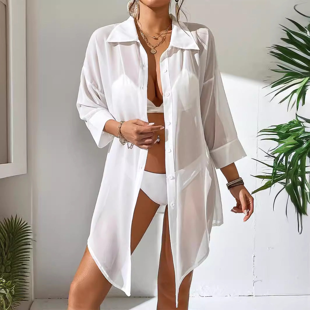 Damen transparenter Strandüberwurf Drune