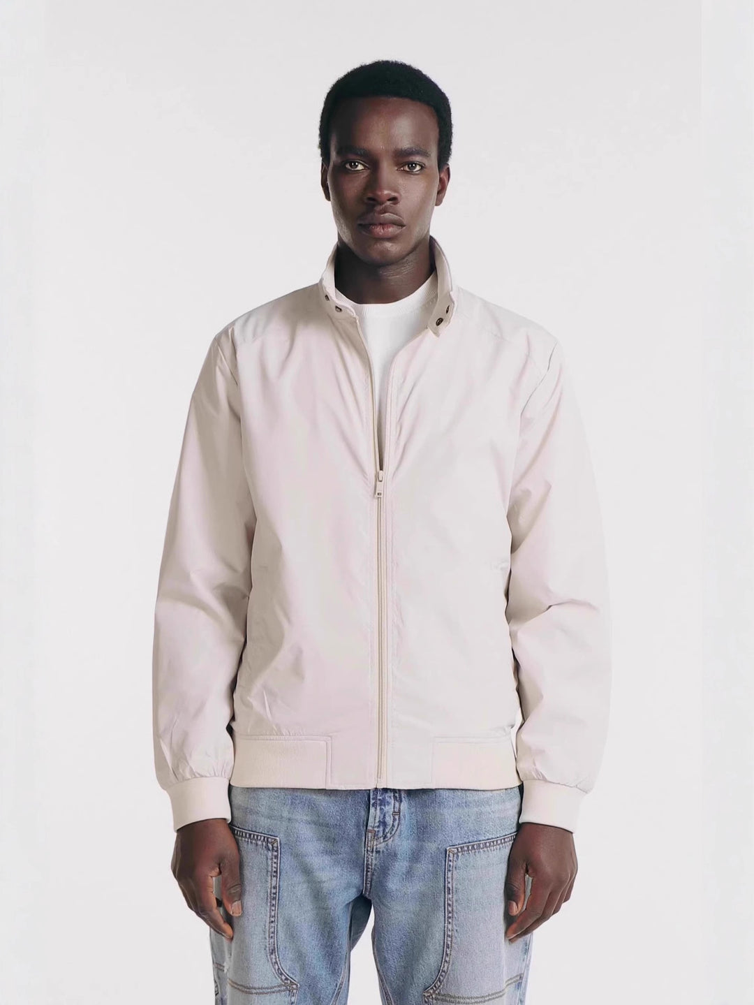 Herren Leichte Harringtonjacke aus Microfaser mit Stehkragen, Reißverschluss und Rippenbündchen Drune