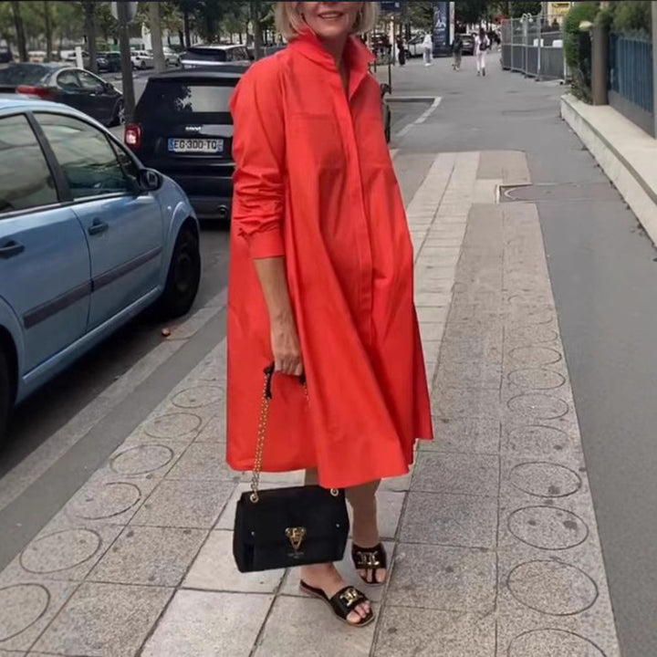 Damen nan Oversize-Popeline Swing-Hemdkleid mit verdeckter Knopfleiste, Eingrifftaschen und krempelbaren Ärmeln Drune
