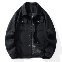 Herren Overshirt aus Kunstleder mit Hemdkragen und Pattentaschen Drune