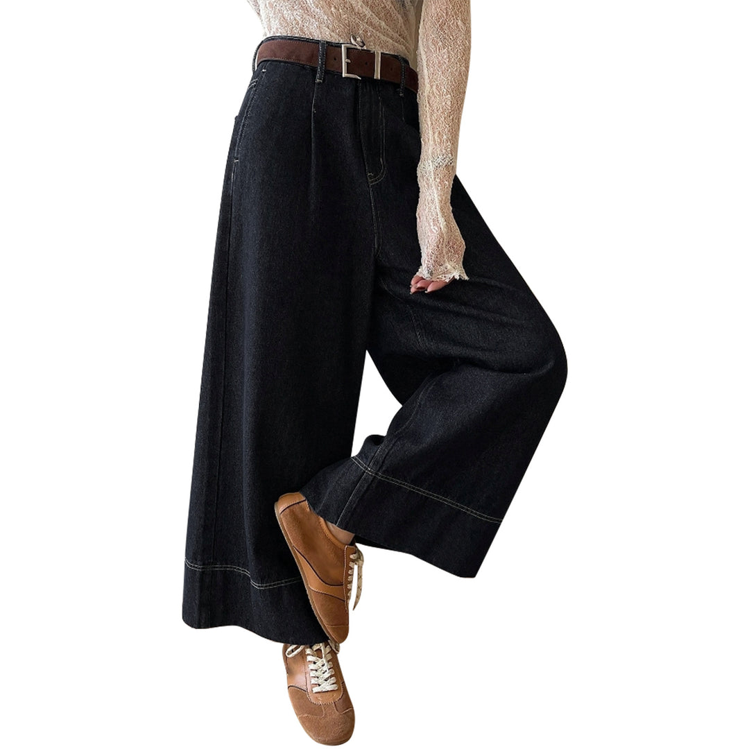Damen High-Waist Culotte-Jeans aus schwerem Wide-Leg-Denim mit dekorativer Vordernaht Drune