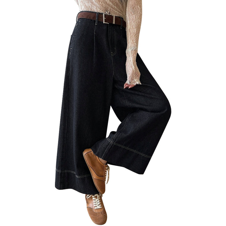 Damen High-Waist Culotte-Jeans aus schwerem Wide-Leg-Denim mit dekorativer Vordernaht Drune