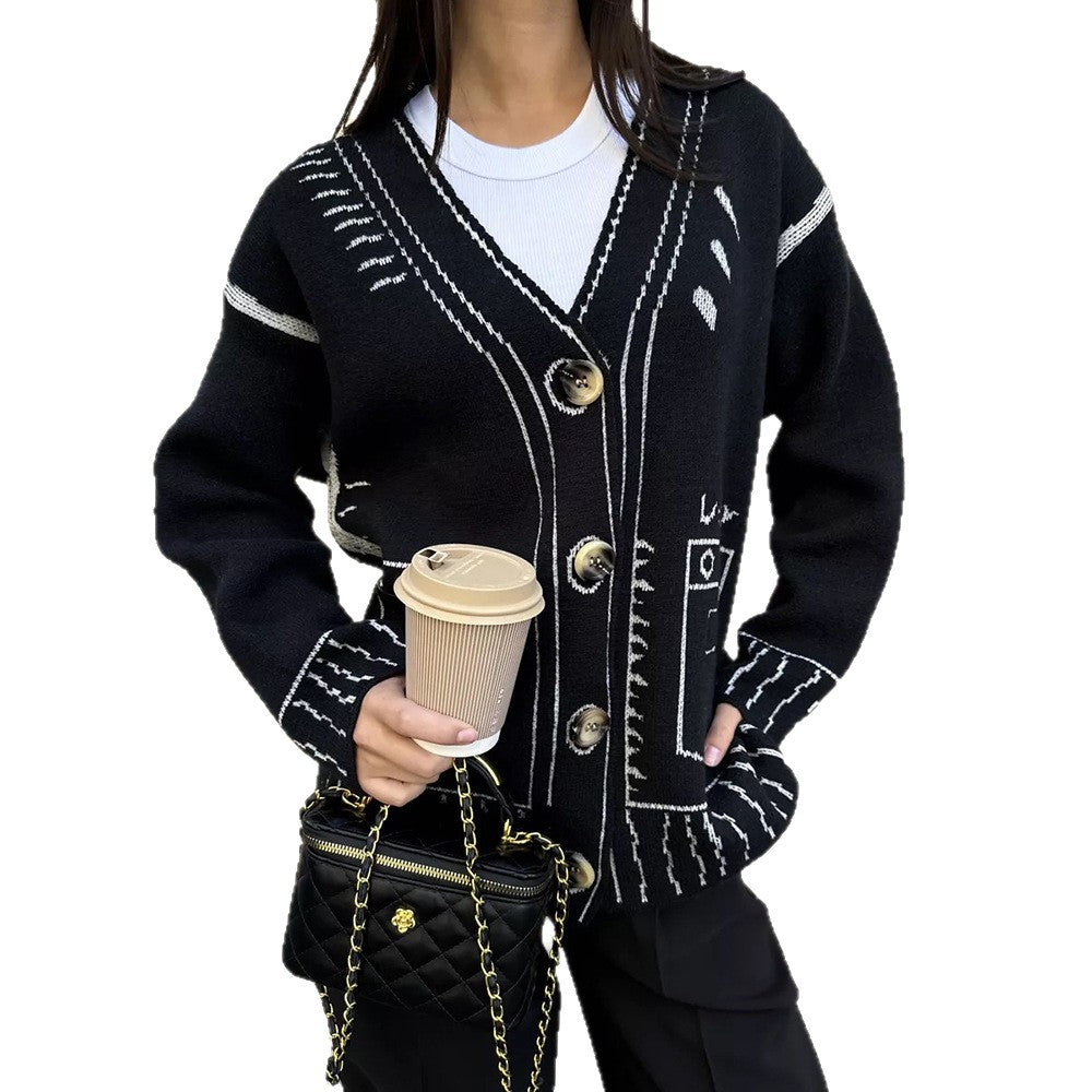 Damen lässige Strickjacke mit grafischem Muster Drune