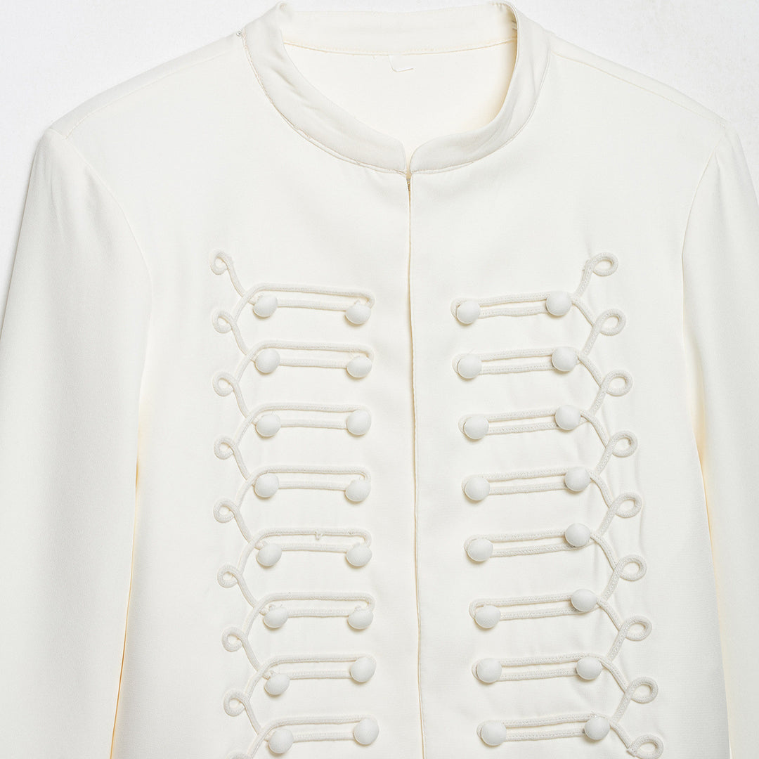 Damen Korddetail-Bolerojacke mit Stehkragen und Paraderiegel-Optik Drune