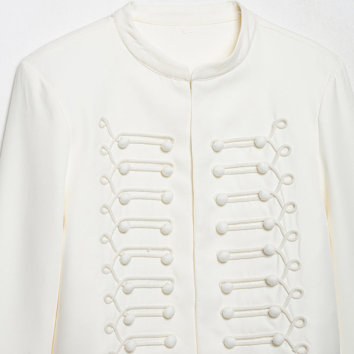 Damen Korddetail-Bolerojacke mit Stehkragen und Paraderiegel-Optik Drune