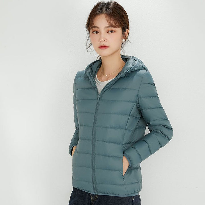 Damen Ultraleichte gesteppte Kapuzenjacke mit ultraflacher Thermowatte Drune