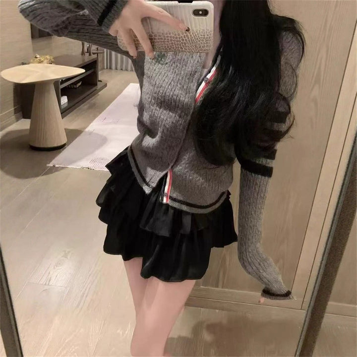 Damen Lässige Strickjacke mit modischen Akzenten und kontrastierenden Details Drune