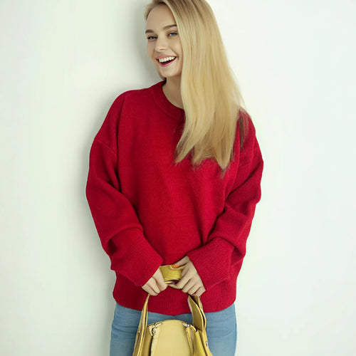 Damen oversized Strickpullover mit weichem Baumwollmix und lässigem Schnitt Drune