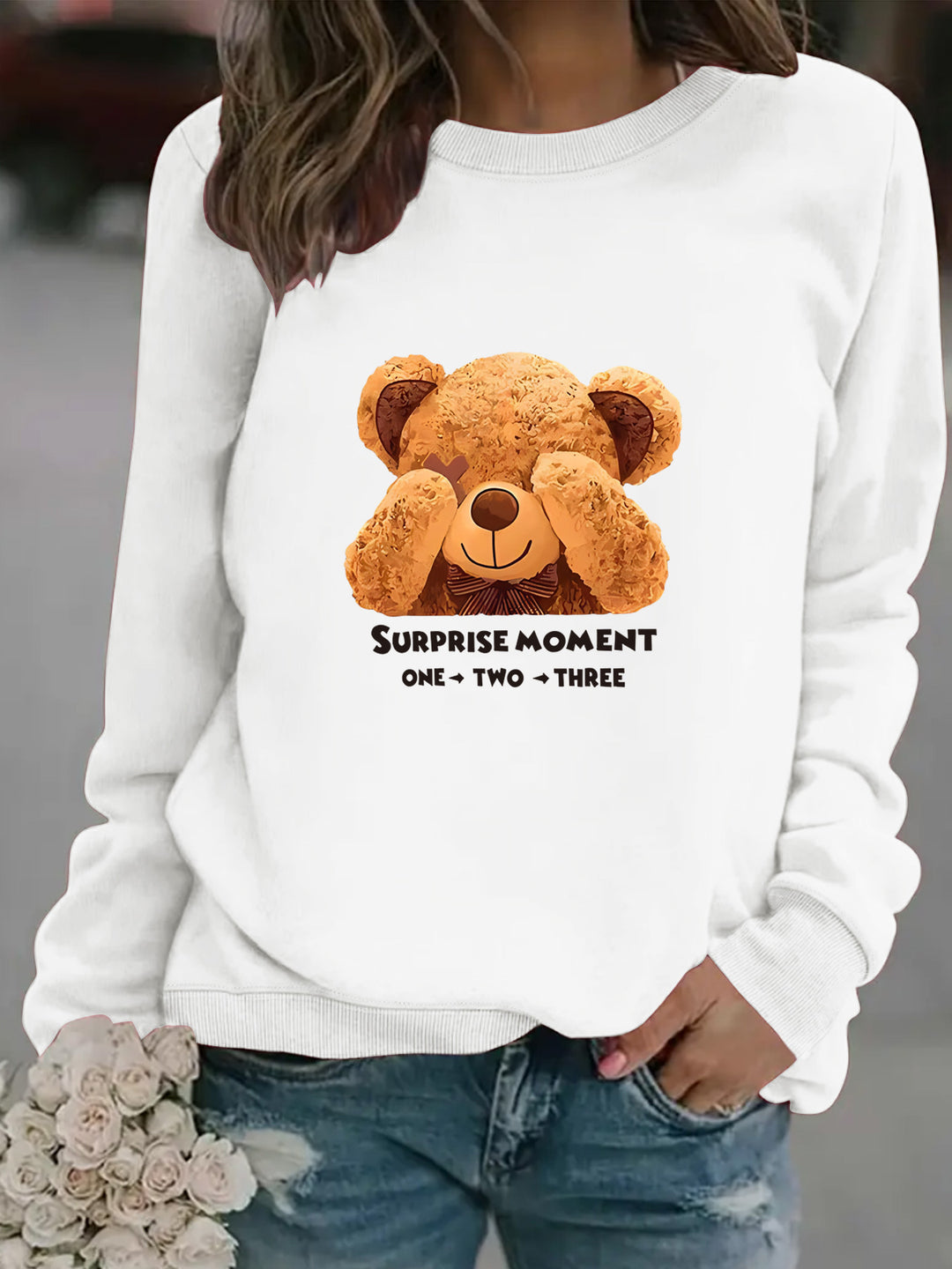 Damen Sweatshirt mit niedlichem Bärenmotiv und modernem Schriftzug Drune