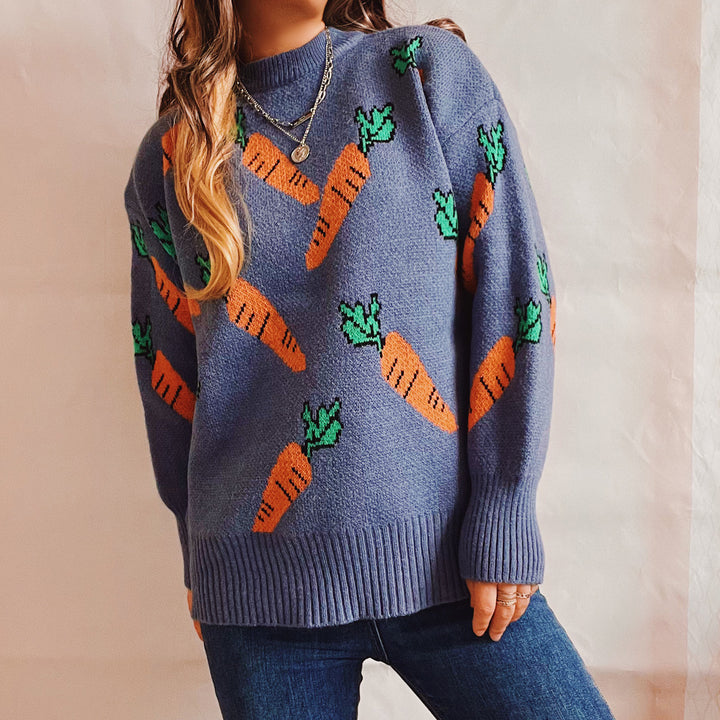 Damen Oversized Strickpullover mit Karottenmuster Drune