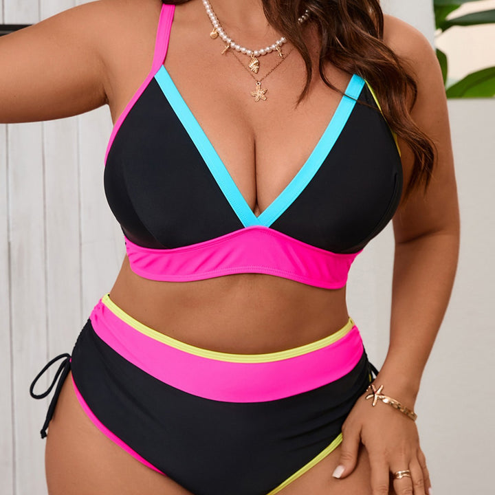 Damen Sportliches Bikini-Set mit hoch taillierten Höschen und modischem Farbkontrast Drune