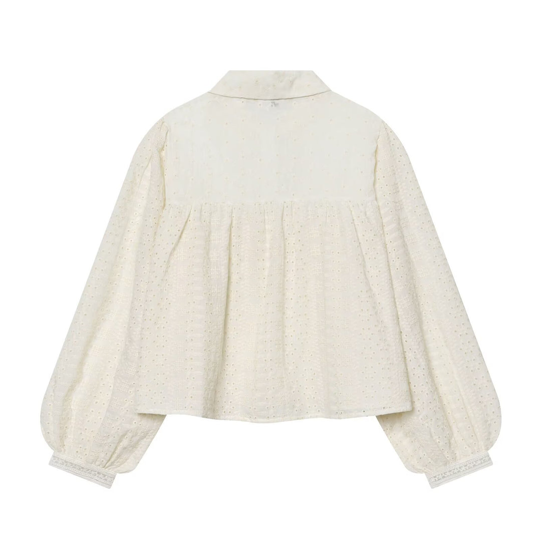 Damen Bestickte Oversize-Hemdbluse mit Ballonärmeln Drune