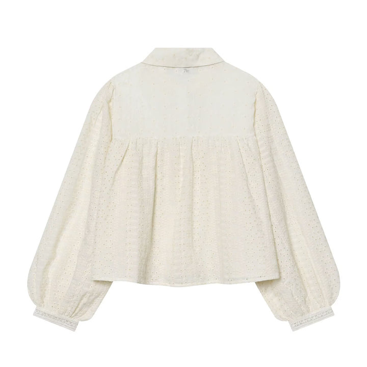 Damen Bestickte Oversize-Hemdbluse mit Ballonärmeln Drune