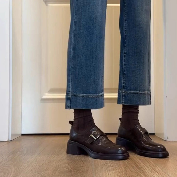 Damen Monkstrap-Loafer aus Leder mit markantem Blockabsatz und profilierter Gummisohle Drune