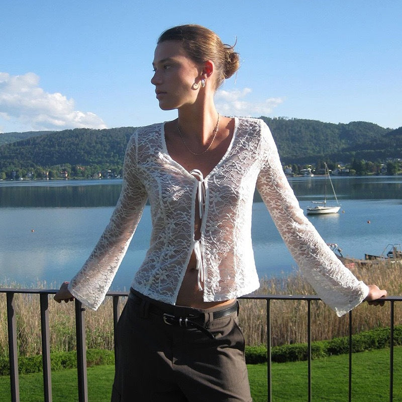 Damen Spitzenbluse mit elegantem Schnürverschluss Drune