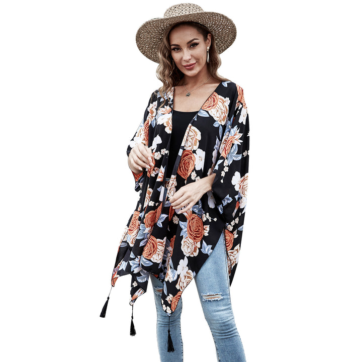 Damen Verspielter Kaftan‑Kimono‑Überwurf aus leichter Viskose mit asymmetrischem Zipfelsaum Drune