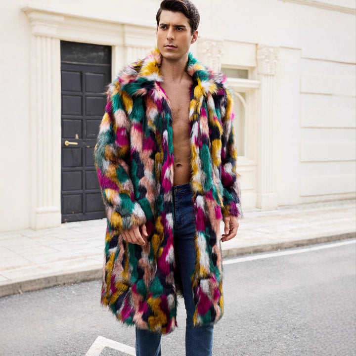 Herren Luxuriöser Kunstpelzmantel mit farbenfrohem Design Drune