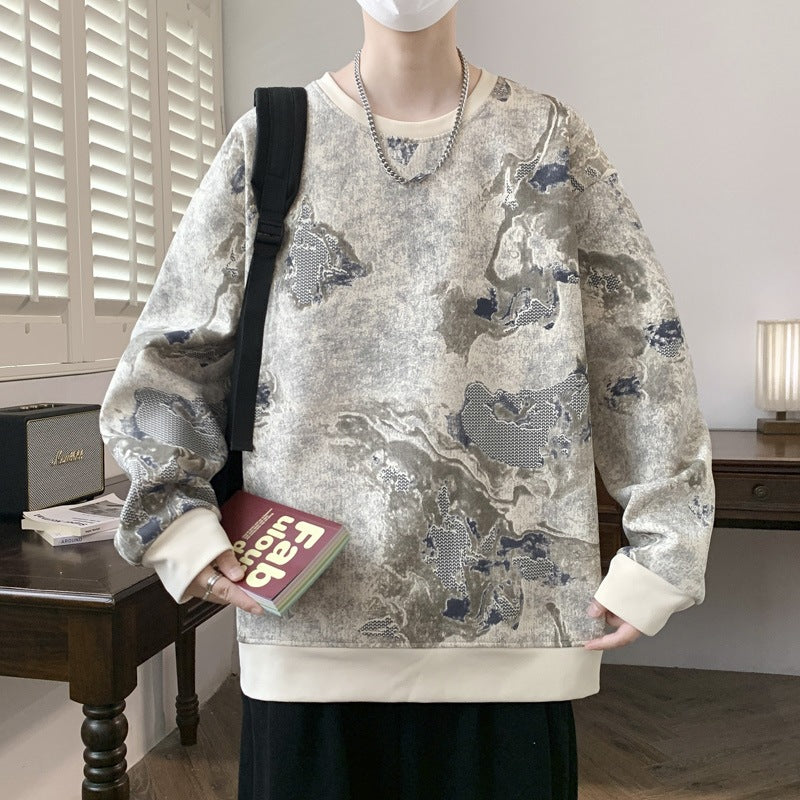 Herren Oversize-Sweatshirt mit abstraktem Marmor-Print und schwerer Baumwollmischung Drune