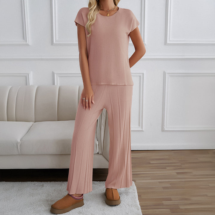 Damen Lässiges Zweiteiliges Lounge-Set mit weitem Oberteil und Palazzo-Hose Drune