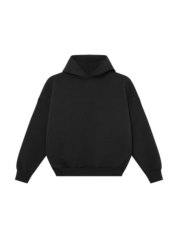 Unisex minimalistischer Kapuzenpullover ohne Kängurutasche mit überschnittener Schulter und geripptem Saum Drune
