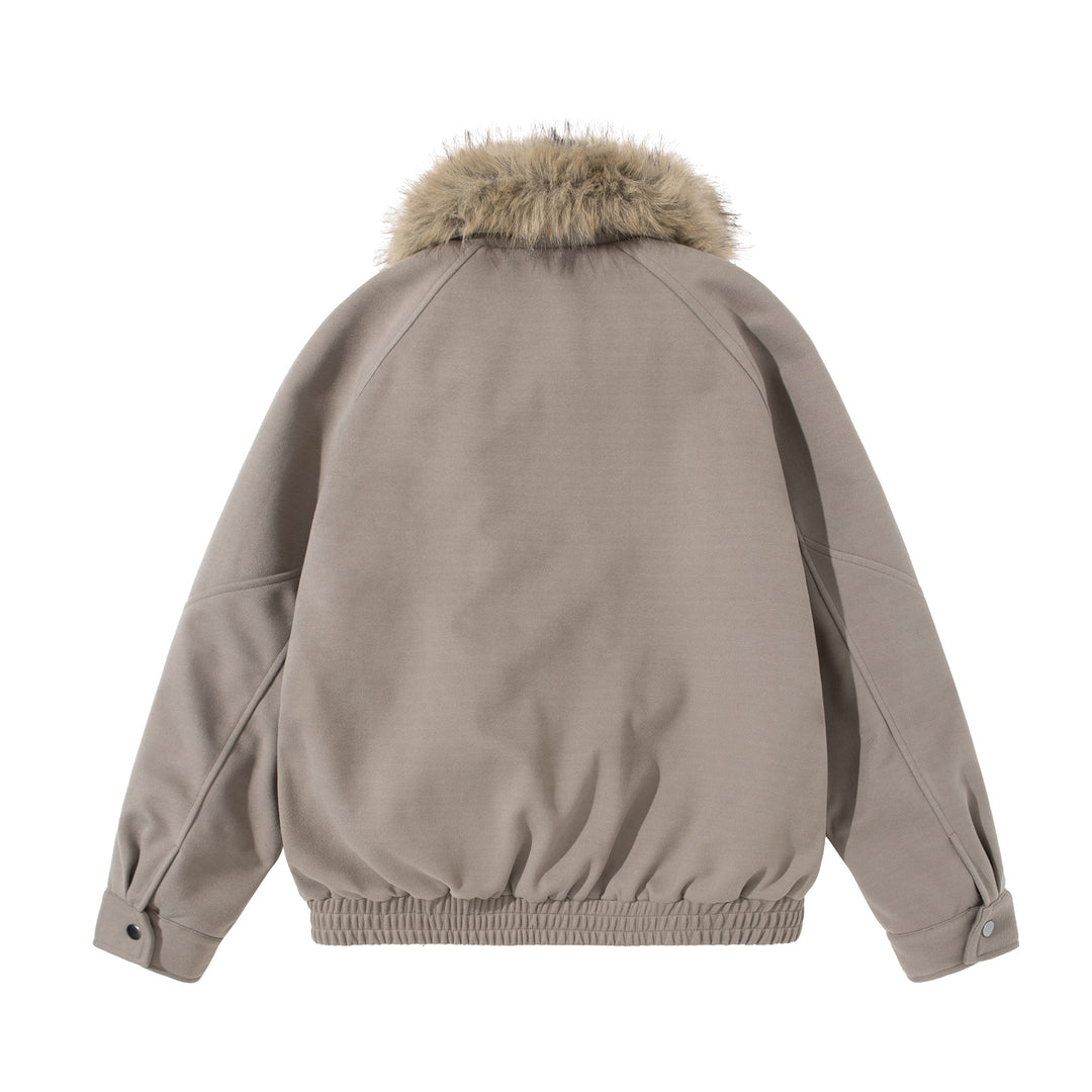 Damen Boxy Blouson mit voluminösem Kunstfellkragen und elastischem Saum Drune