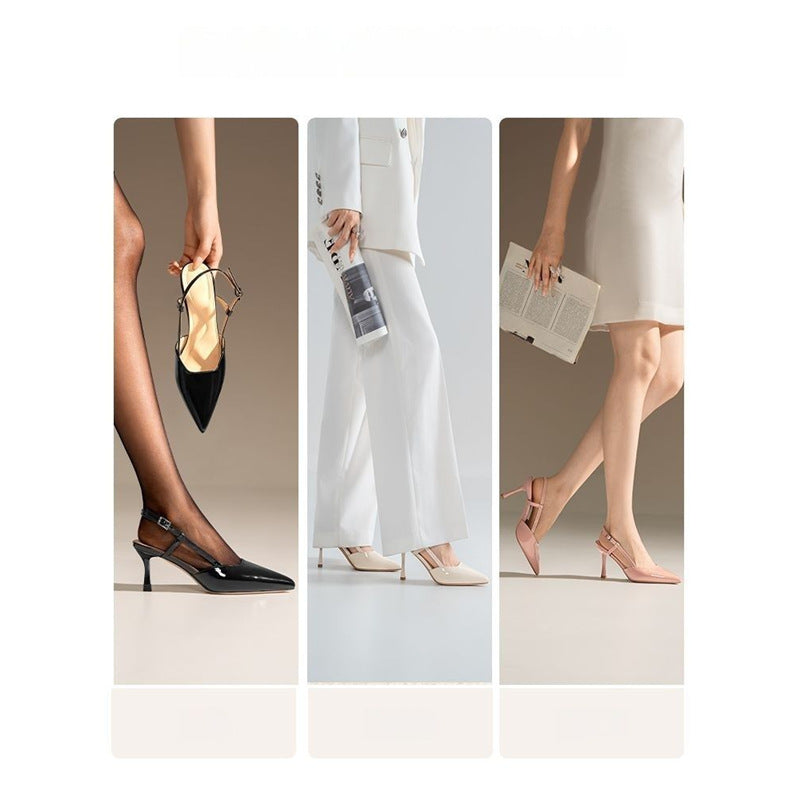 Damen Minimalistische spitz zulaufende Slingback-Pumps mit feinem Knöchelriemen und gepolstertem Komfortfußbett Drune