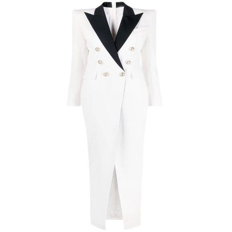 Damen Abendliches Blazerkleid‑Maxi mit Kontrastrevers und Beinschlitz Drune