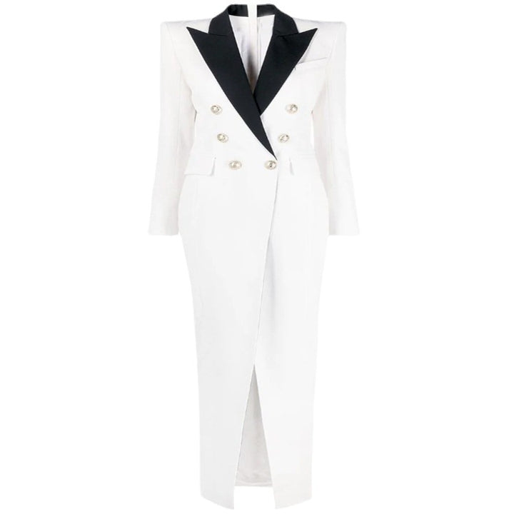 Damen Abendliches Blazerkleid‑Maxi mit Kontrastrevers und Beinschlitz Drune