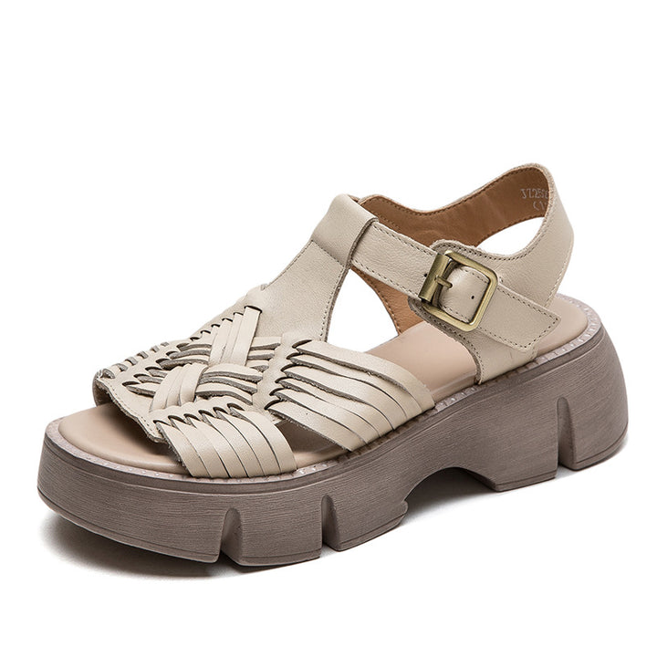 Damen Plateau-Sandalen mit geflochtenem Design und verstellbarem Riemen Drune