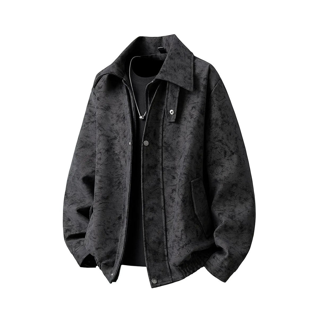 Herren Boxy-Übergangsjacke mit Velours‑Optik, verdecktem Reißverschluss & variablem Kragen Drune