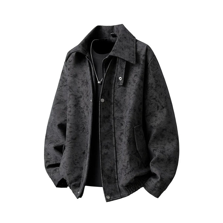 Herren Boxy-Übergangsjacke mit Velours‑Optik, verdecktem Reißverschluss & variablem Kragen Drune