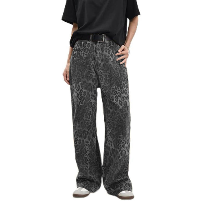 Damen nan weite High‑Waist Palazzohose im Leomuster mit Five‑Pocket‑Schnitt und entspanntem Bein Drune