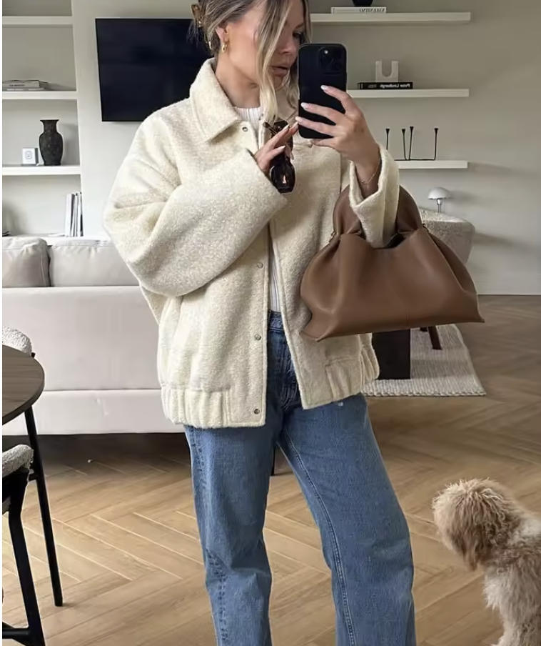 Damen gemütliche Oversized-Jacke aus hochwertigem Teddy-Material Drune