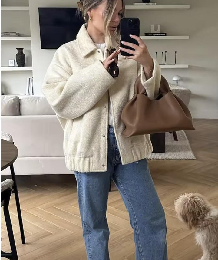 Damen gemütliche Oversized-Jacke aus hochwertigem Teddy-Material Drune