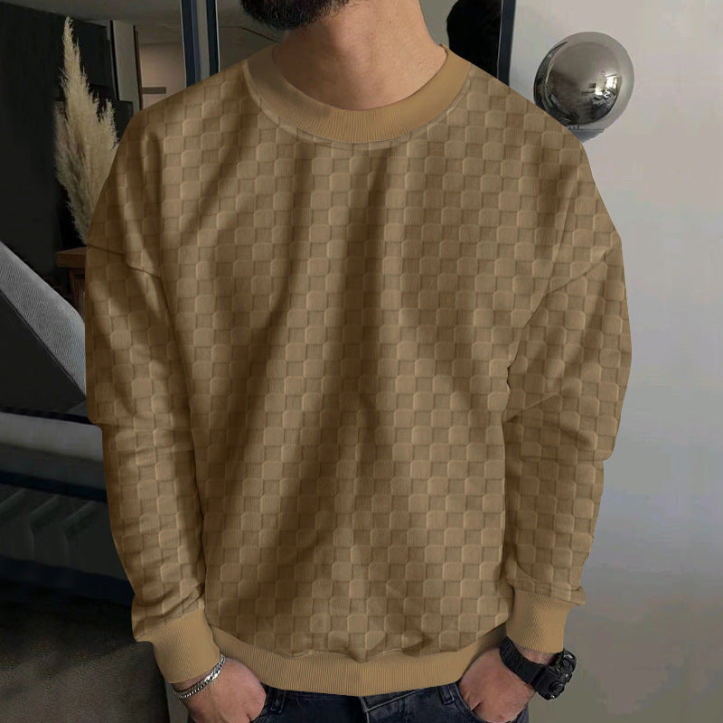 Herren Strukturiertes Baumwoll-Sweatshirt mit Karo-Prägung und Rundhalsausschnitt Drune
