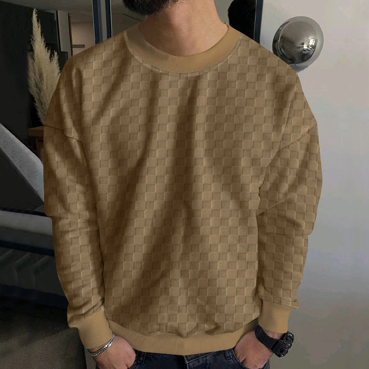 Herren Strukturiertes Baumwoll-Sweatshirt mit Karo-Prägung und Rundhalsausschnitt Drune