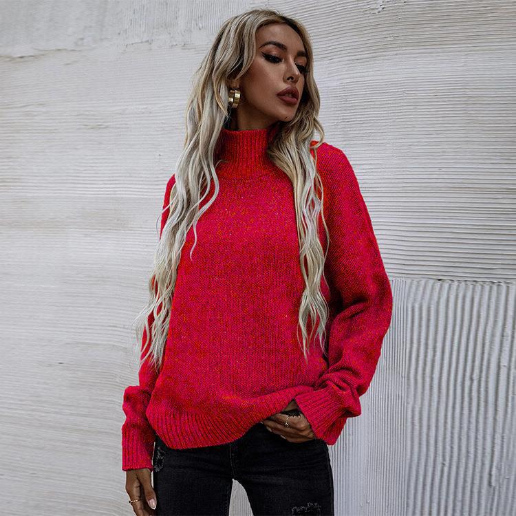 Damen Oversized Strickpullover mit hohem Kragen und weichem Strukturmuster Drune