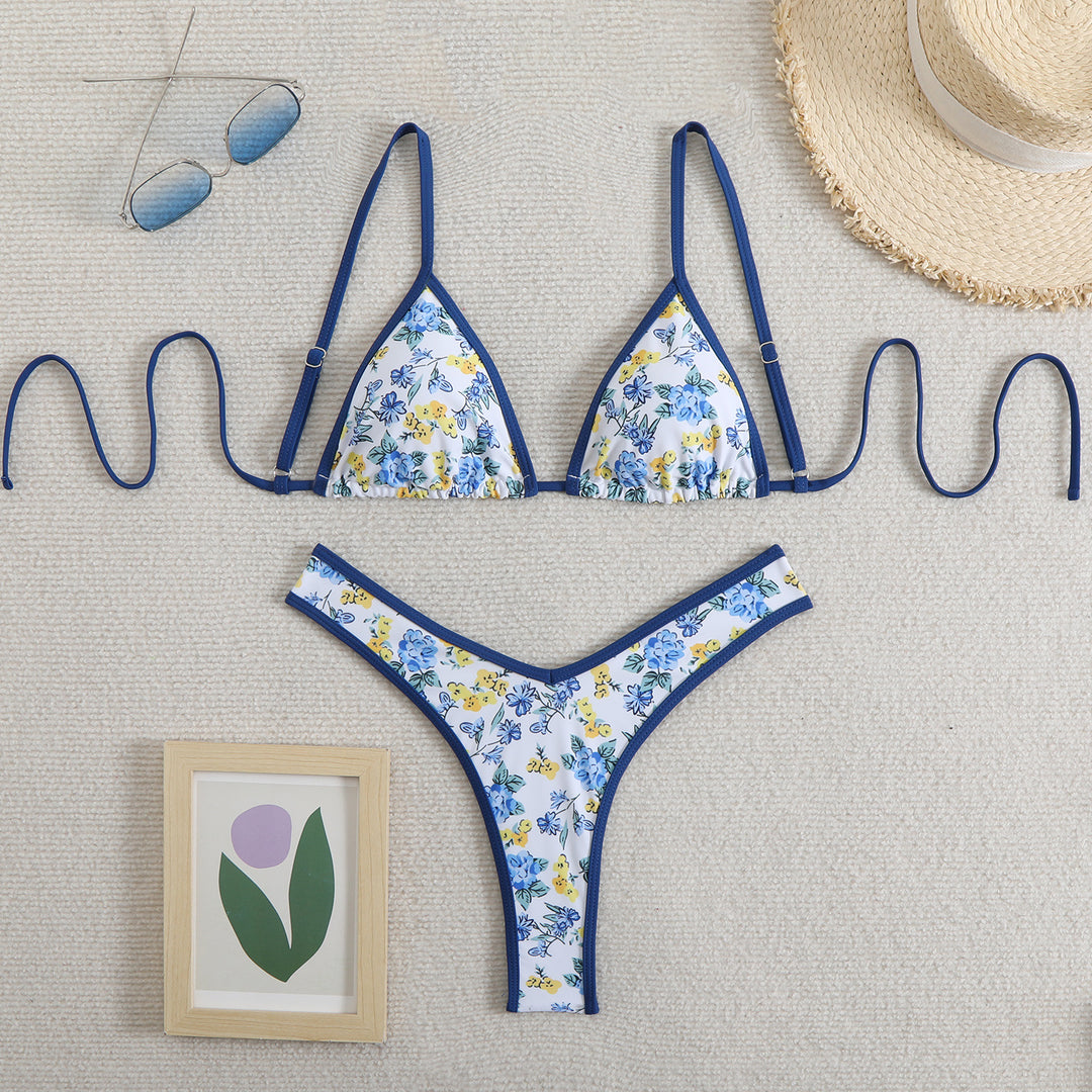 Damen Triangel-Bikini-Set mit floralem Muster und verstellbaren Trägern Drune
