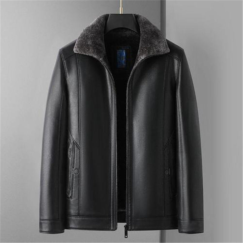 Herren Schaffellgefütterte Echtlederjacke mit Thermofutter und Stehkragen Drune
