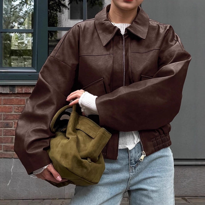 Damen Kunstlederjacke im leicht Oversized-Schnitt mit praktischen Taschen und elastischer Taille Drune