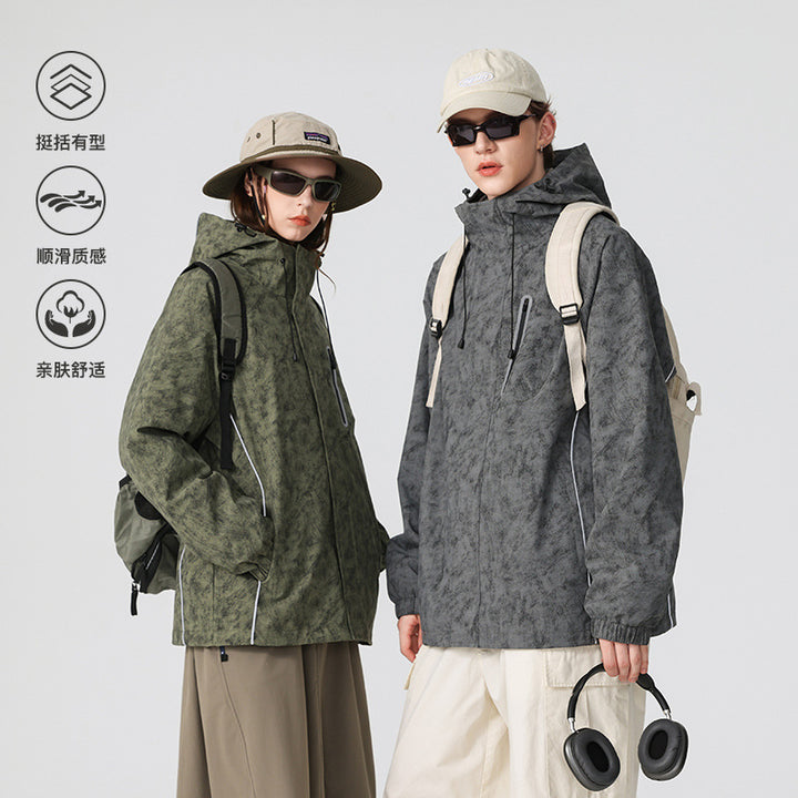 Herren technische Regenjacke mit Kapuze, wasserdichtem Material und Brust-Reißverschluss Drune