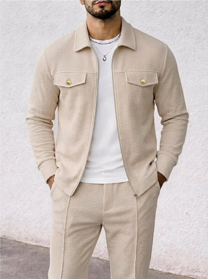 Herren strukturierte Overshirt-Jacke mit Waffelstruktur, Pattentaschen und verdecktem Reißverschluss Drune
