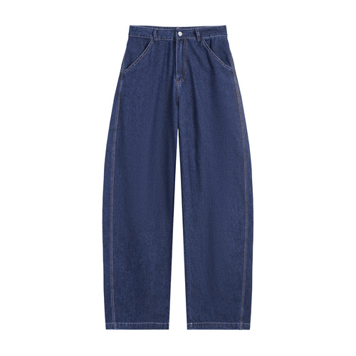 Damen High-Waist Weite Denim-Hose mit markanter Seitennaht und Retro-Silhouette Drune