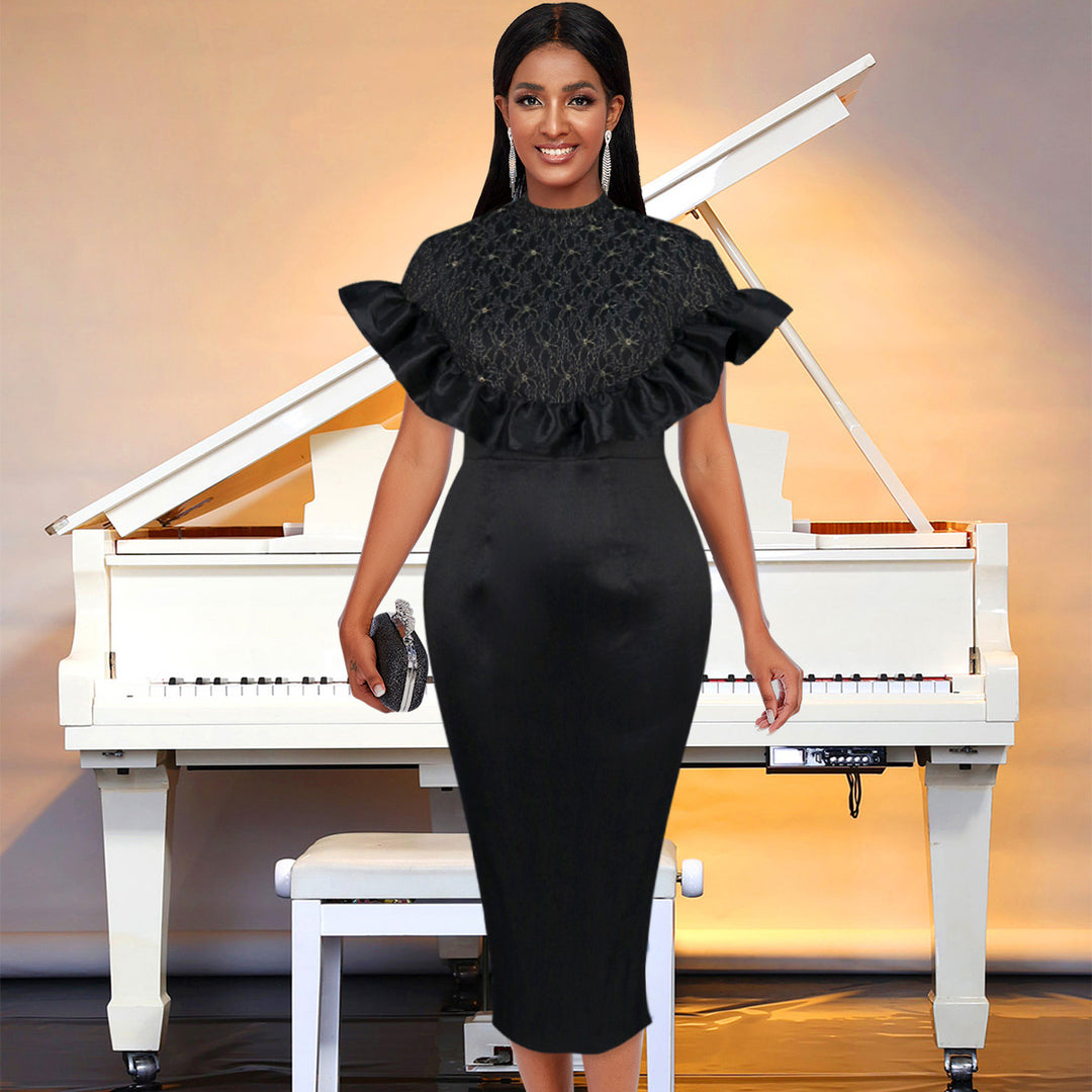 Damen Elegantes Kleid mit Rüschenausschnitt Drune