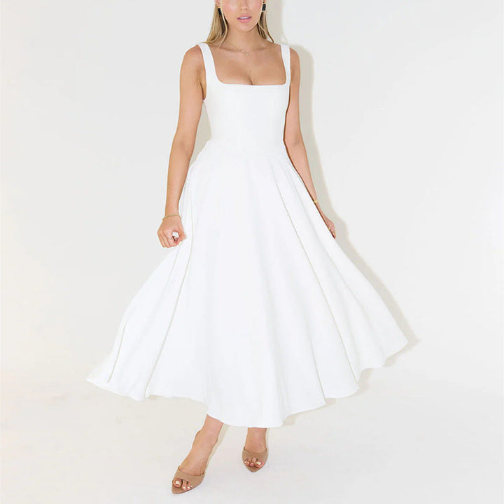 Damen A-Linien Maxikleid mit quadratischem Ausschnitt und fließendem Stoff Drune
