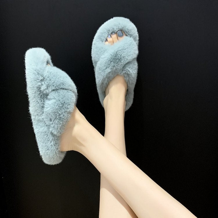 Damen Flauschige Hausschlappen mit gewendeten Riemen und ergonomischem Fußbett Drune