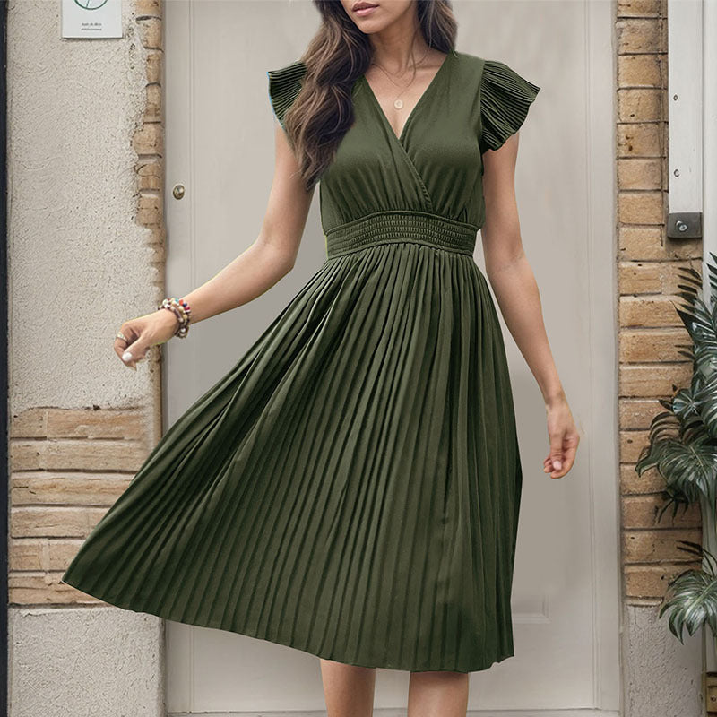 Damen Midikleid mit elegantem Plisseedetail und V-Ausschnitt Drune